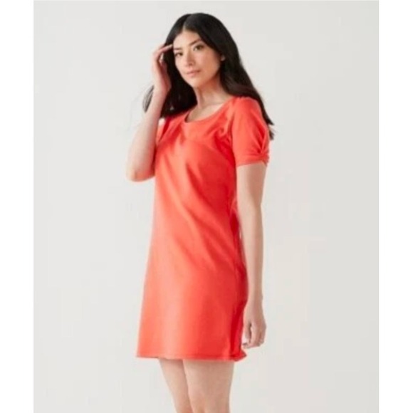 Nine West Dresses & Skirts - Nine West Dress Womens XS Coral Orange Short Puff Sleeve French Terry Knit Shift